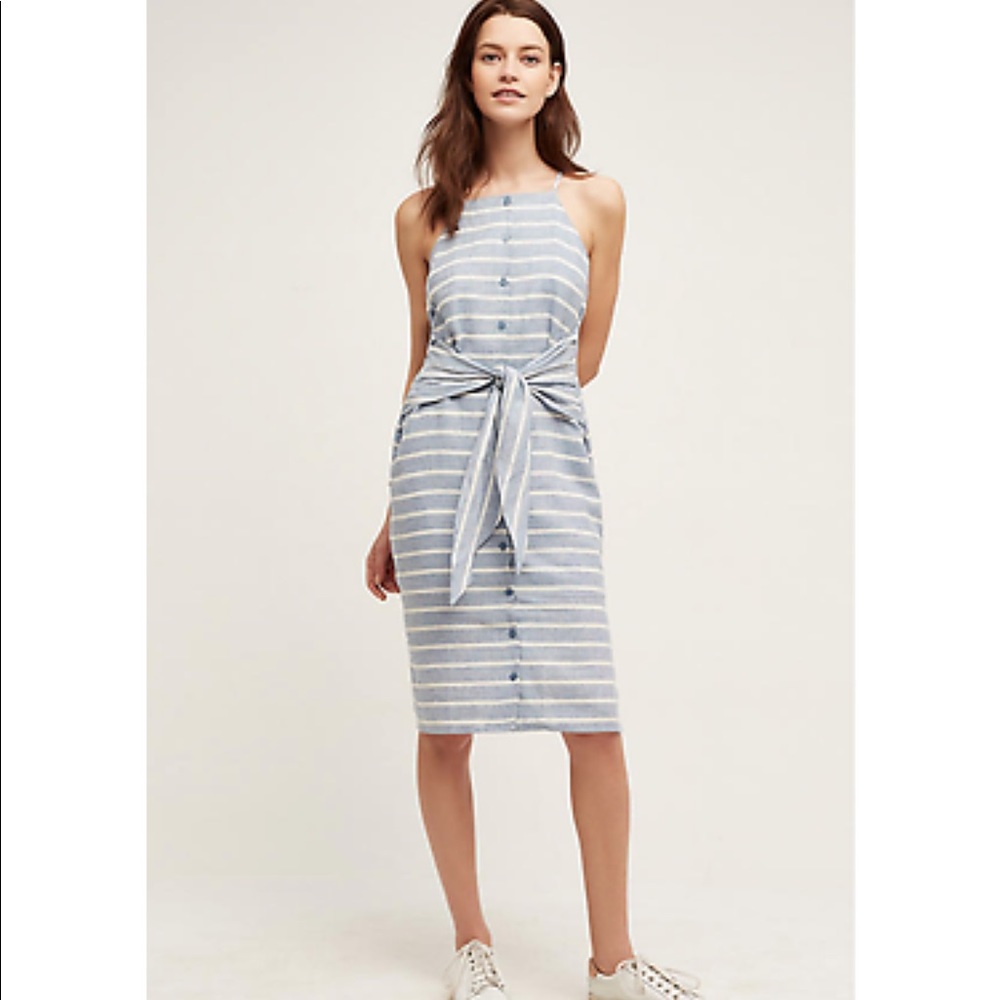 Anthropologie Maeve Positano Linen Tie-Waist Dress